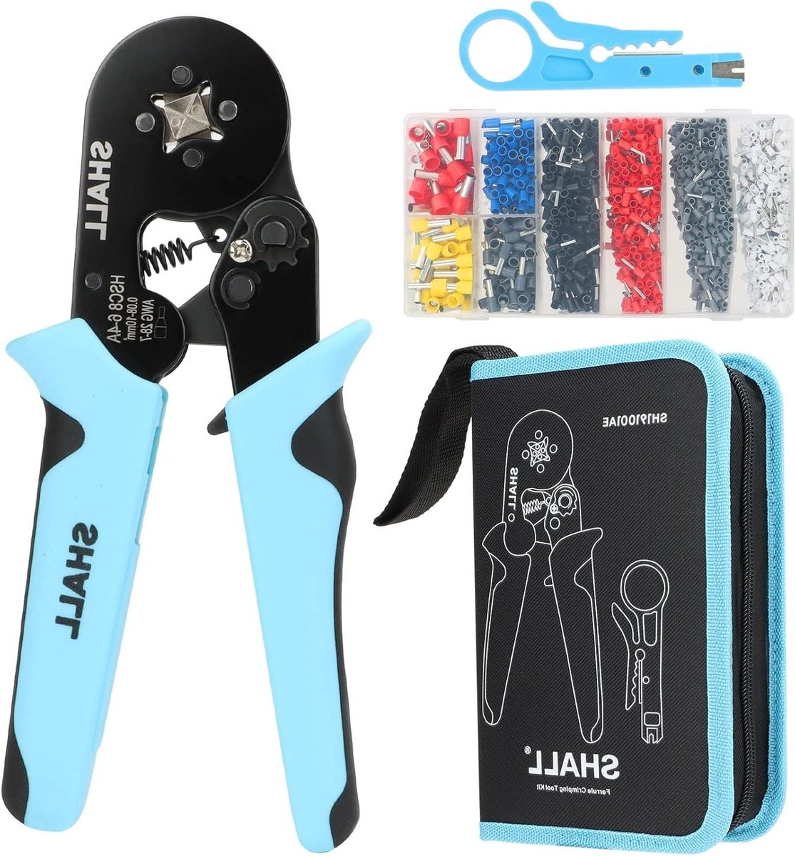 Krimptang Set - Draadstripper - Elektra Werk - Zelfaanpassende Ratel - 0.08-10mm² - Zwart