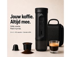 Torngat NomadBrew Go Draagbare Koffiemachine – Zelfverwarmende Espressomachine 20 Bar – Koffiezetapparaat voor Onderweg, Auto, Camping & Camper – NS-Capsules/Gemalen Koffie – 7500mAh – Warme Koffie Zonder Waterkoker – Zwart – Reis Koffiemachine
