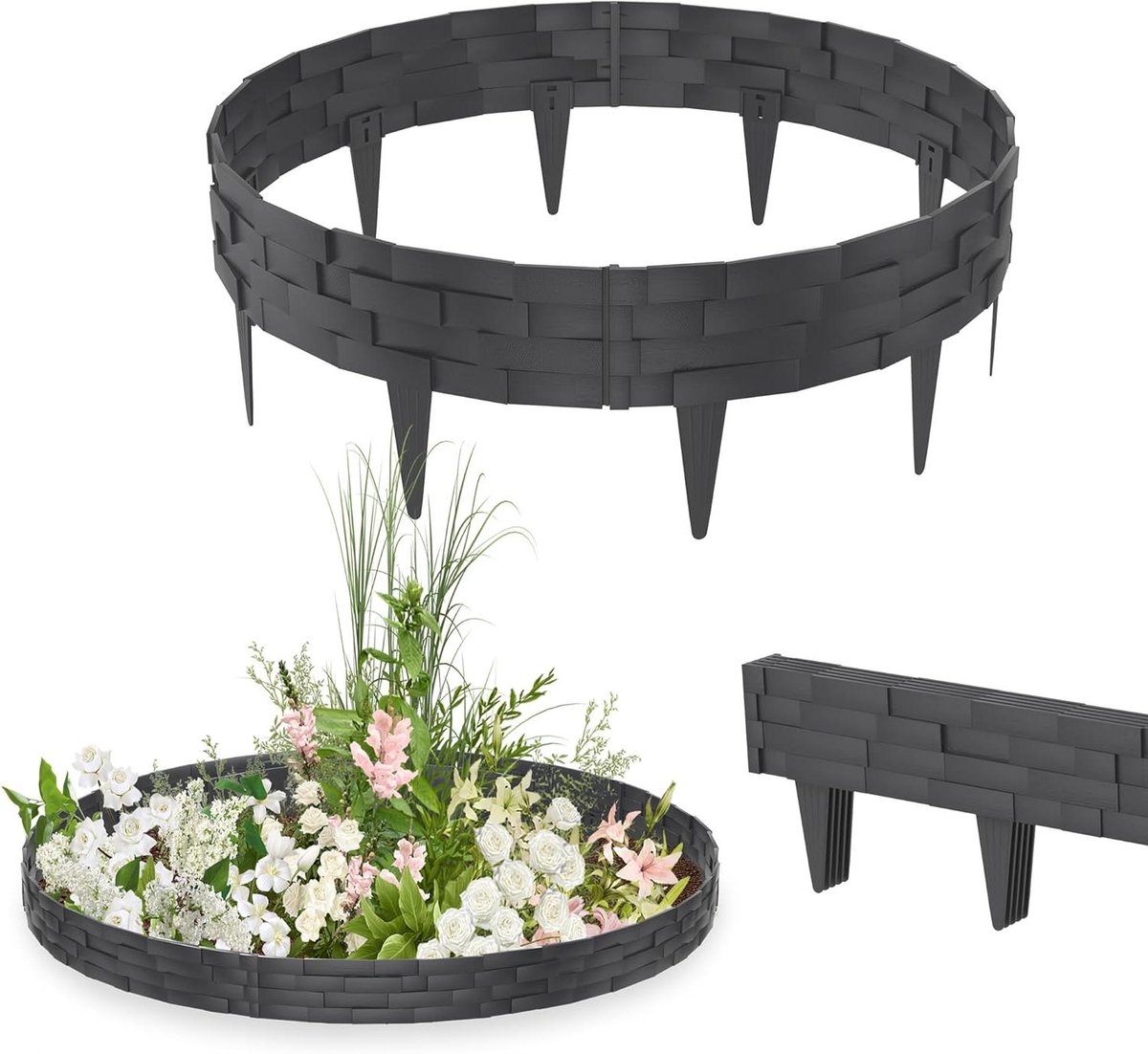 Tuinrand Steenlook - Bloemperkrand Gazonrand - Tuin Decoratie - Flexibel Insteeksysteem - 5 Meter - Antraciet