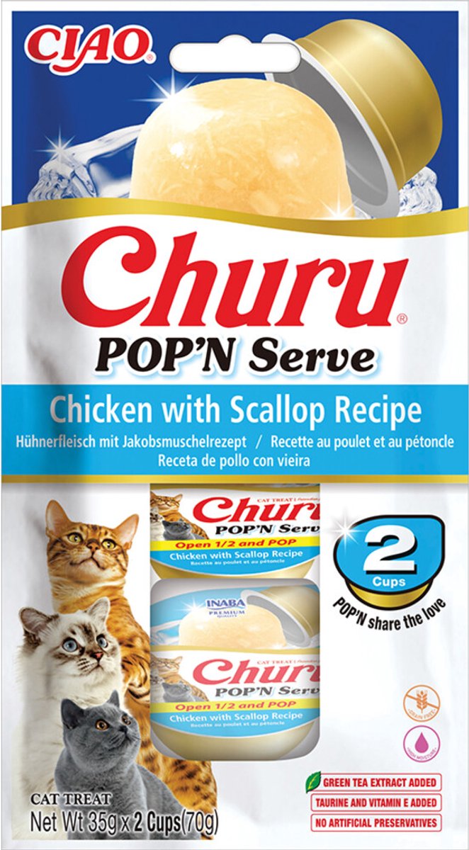 Ciao Kattensnack Churu Pop'n Serve Chicken Scallop - 2x35 gr