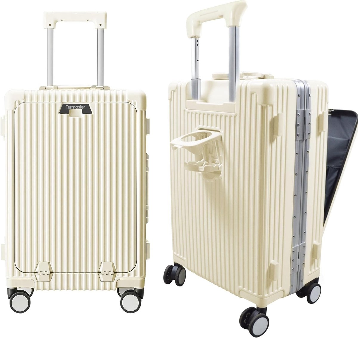 Handbagage Koffer 20 Inch met Aluminium Frame, TSA Slot, USB Poort en Telefoonhouder voor Reizen (Wit)