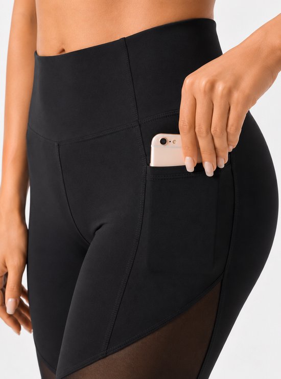 SparkNine Powermesh dames short - korte broek- fitness - stijlvolle mesh - met zakken - L - zwart - high-waist - ademend & squatproof — afbeelding 5