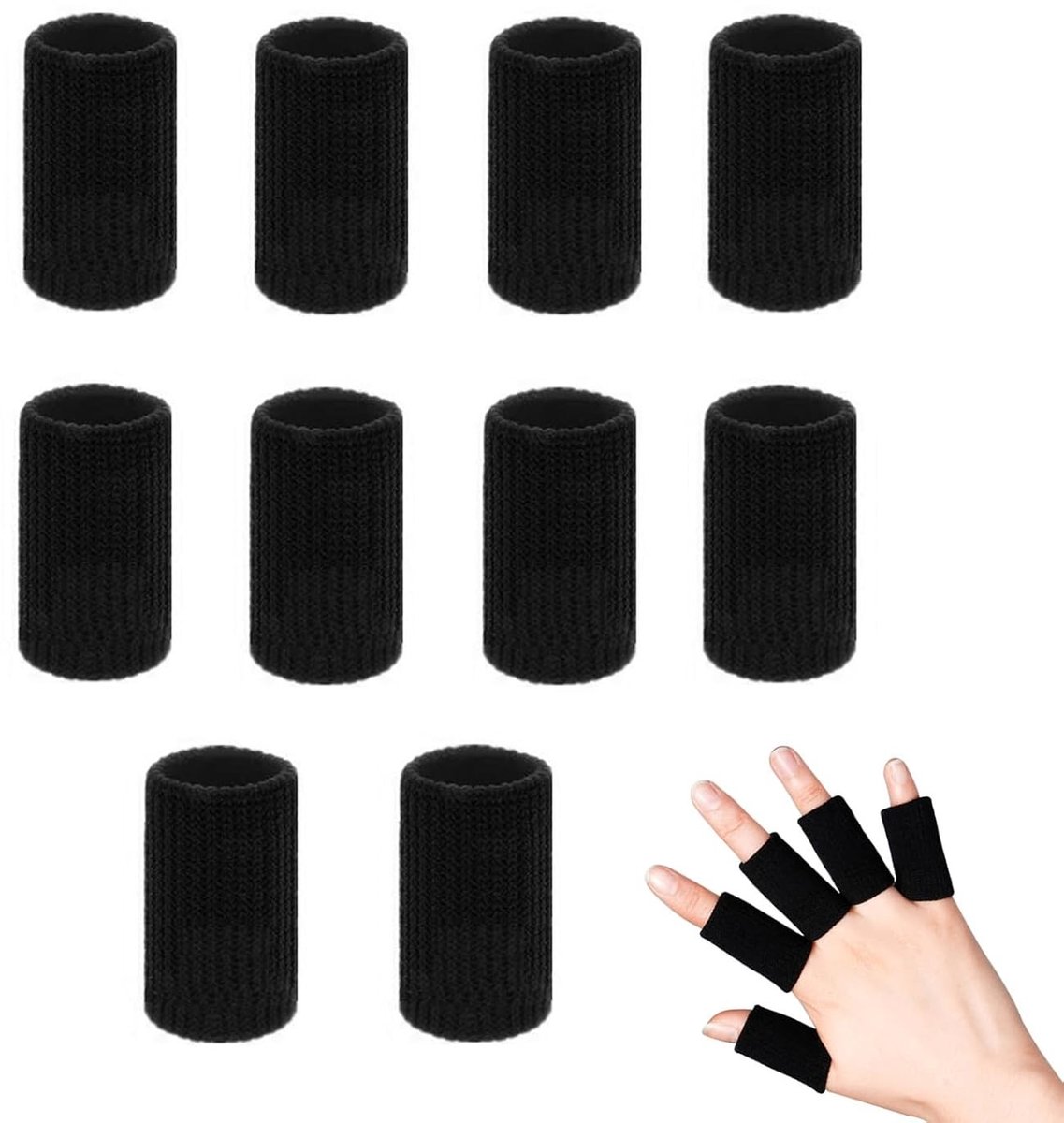 Set van 10 Elastische Vingerbeschermers van Katoen, Compressie Vingerbeschermers voor Sport en Artritis Hulp, Geschikt voor Basketbal, Volleybal en Badminton