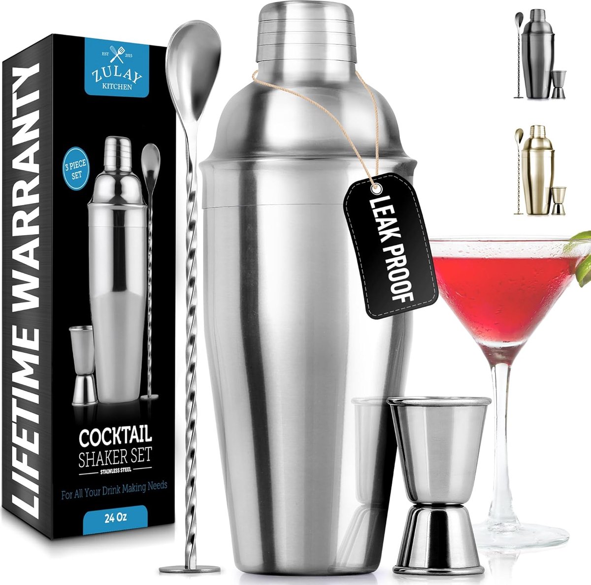 Thijox - Premium Cocktail Shaker 700 ml - RVS Boston Shaker met Geïntegreerde Zeef, Dubbelzijdige Jigger en Combi-Stamper Roerlepel - Perfect voor Fee