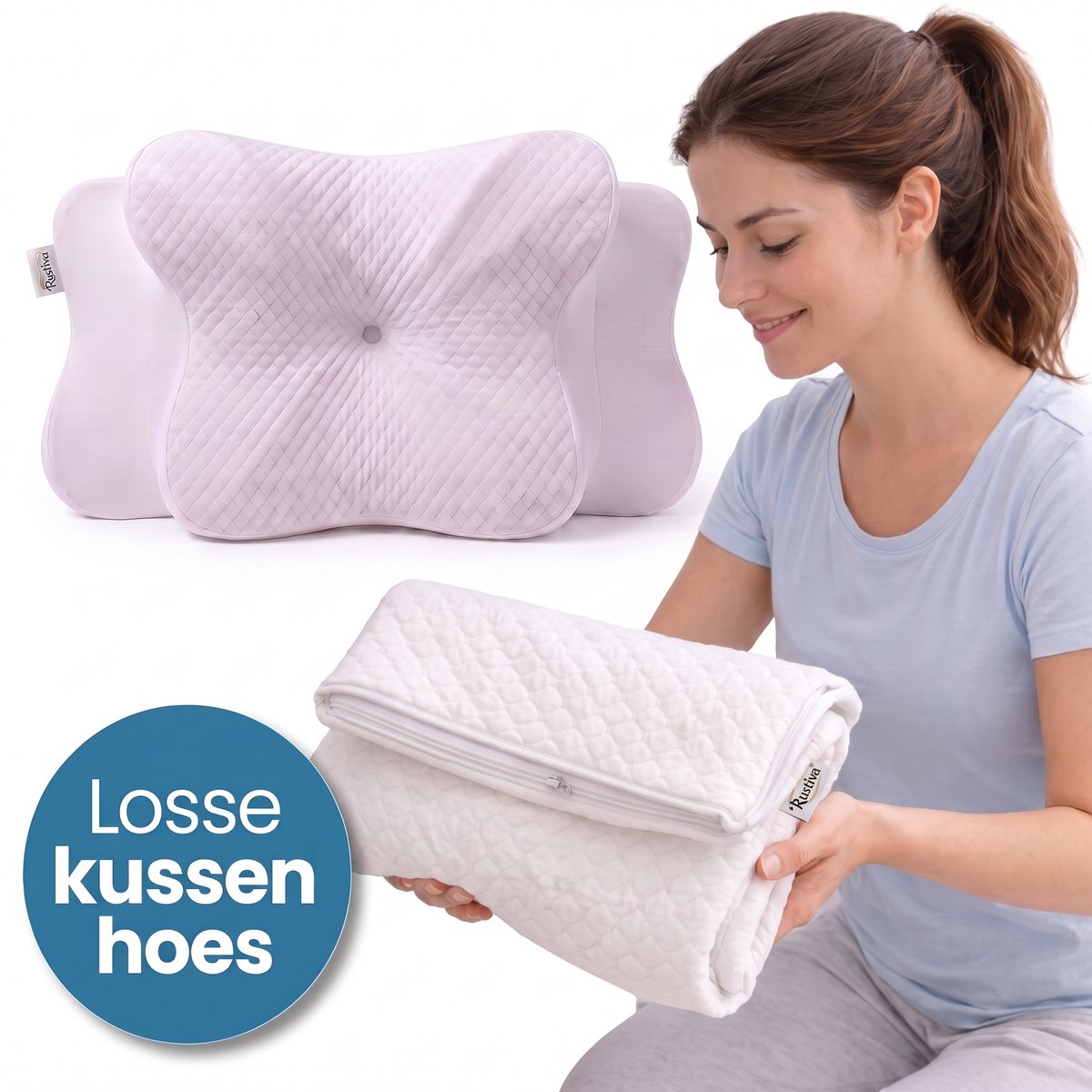Rustiva® Kussenhoes voor Orthopedisch Vlinderkussen – Hoes voor Memory Foam Nekklachten Hoofdkussen – Ergonomisch Slaapkussen – Geschikt voor Rug-, Zij- en Buikslapers – Anti Snurk – Alleen Hoes – Wit