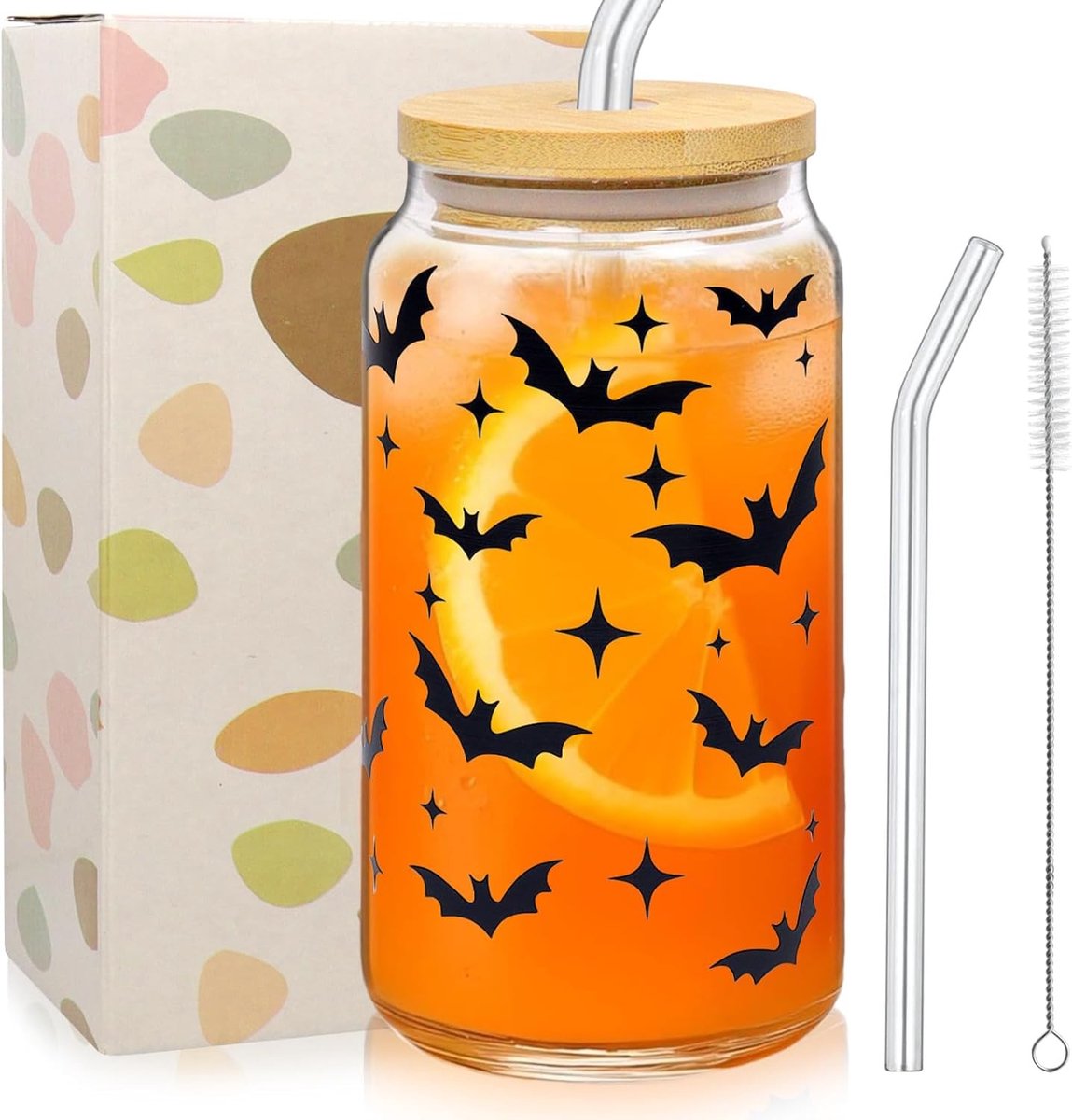 Halloween Mok met Deksel en Rietje, 500ml, Herbruikbaar Drinkglas met Vreemd Vleermuispatroon, Geschikt voor Feestjes, Barbecues en Gezellige Avonden