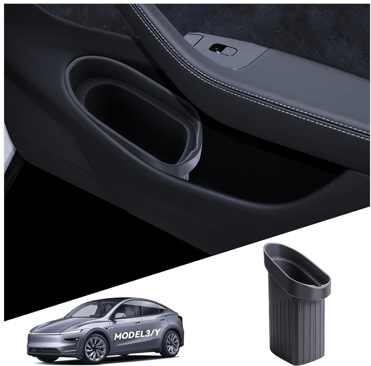 Thijox - Vuilnisbak voor Autodeur Tesla Model 3/Y - Siliconen Interieur Vuilnisemmer - Zacht en Flexibel - Ideaal voor Zijvak - Zwart - 2016-2026 Acce