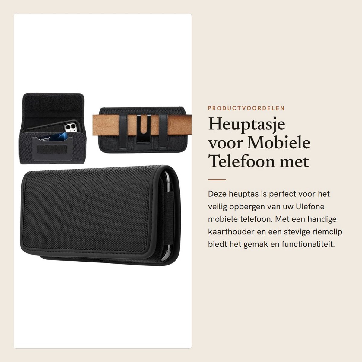 Dailygoods- Heuptasje Universeel - Mobiele Telefoon Heuptas - Kaart/Contant Houder - Waterdicht - Duurzaam Oxford - Geschikt voor Ulefone Modellen - Telefoonriemtas