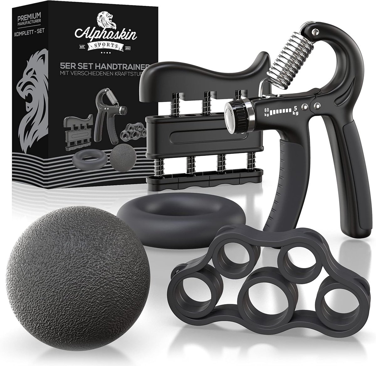 SnelShoppen - Hand Gripper Versterker met Teller, Onderarm Trainer Workout Kit (5 Pack), Verstelbare Grip Kracht Trainer, Vingertrainer, Grip Ring, Gr
