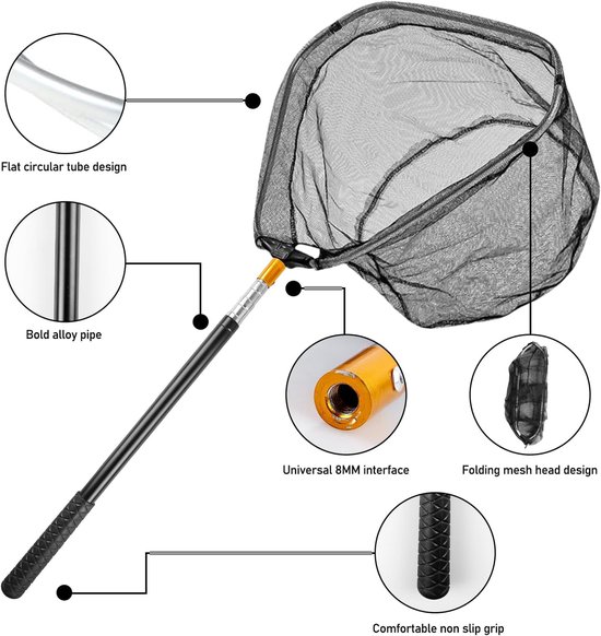 Thijox - Schepnet Voor Vissen 130 cm - Opvouwbaar Telescopisch Visnet - Verstelbaar - Duurzaam Nylon Vlechtwerk - Visaccessoires Voor Kinderen en Volw van Thijox — afbeelding 2