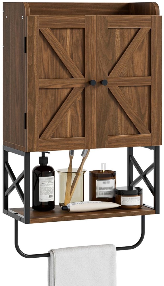 Dailygoods- Badkamerkast met verstelbare planken - Hangkast - Wandkast - Medicijnkast - Ruimtebesparend - Notenhoutlook