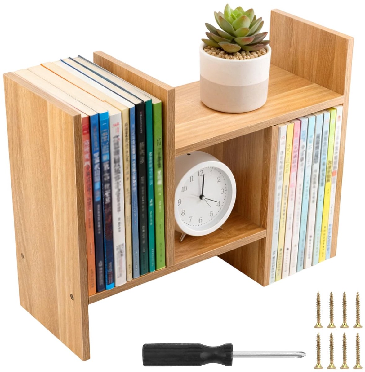 Dailygoods- Bureaurek Verstelbaar - Houten Organizer - Ruimtebesparend - Opbergvak - Compact Design - Afmetingen 42,5 x 17 x 35,5 cm - Boekenrek