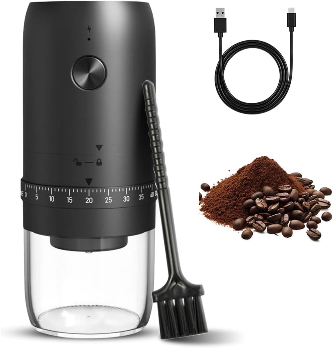 SnelShoppen - Elektrische Koffiemolen USB-oplaadbaar - Draagbare Koffiemolen met 40 Maalinstellingen - Keramische Kern - Ideaal voor Reizen, Camping,