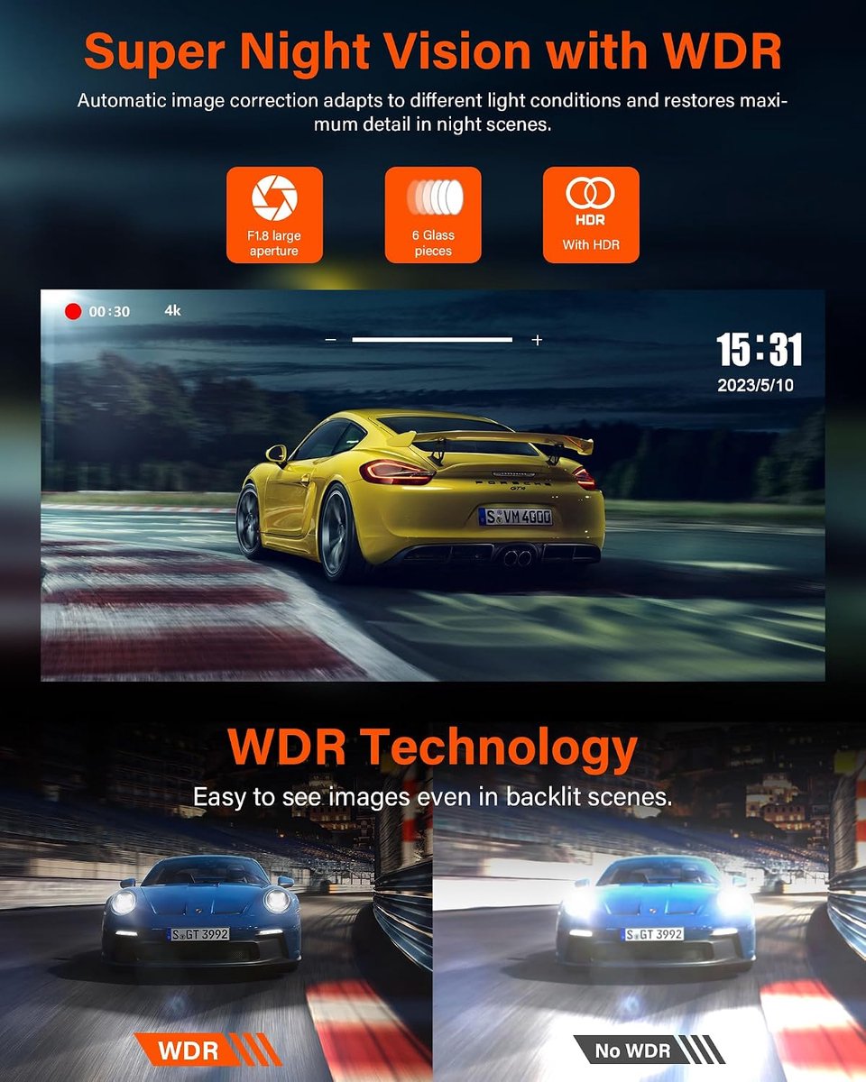 SnelShoppen - 4K Mirror Dashcam Achteruitkijkspiegel Camera met 64G SD-kaart, 10" IPS Touchscreen, 170° Groothoek, WDR, Loop Recording en G-Sensor voo
