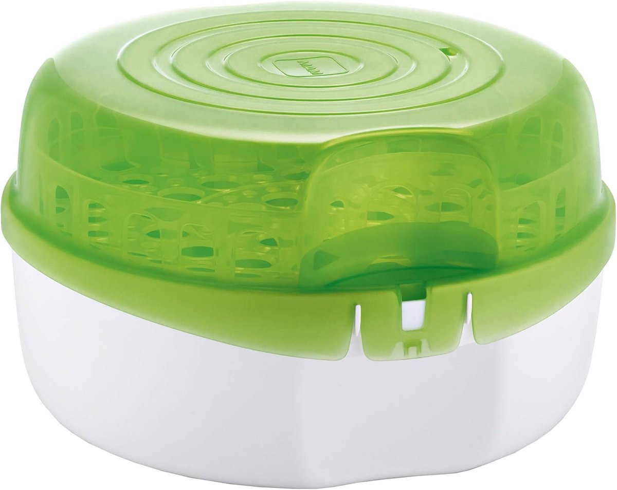 Thijox - Magnetron Stoomsterilisator voor Babyflesjes en Spenen, Inclusief 1x Anti-Colic Flesje 160 ml, Veilige Sterilisator in Wit/Groen voor Babyacc