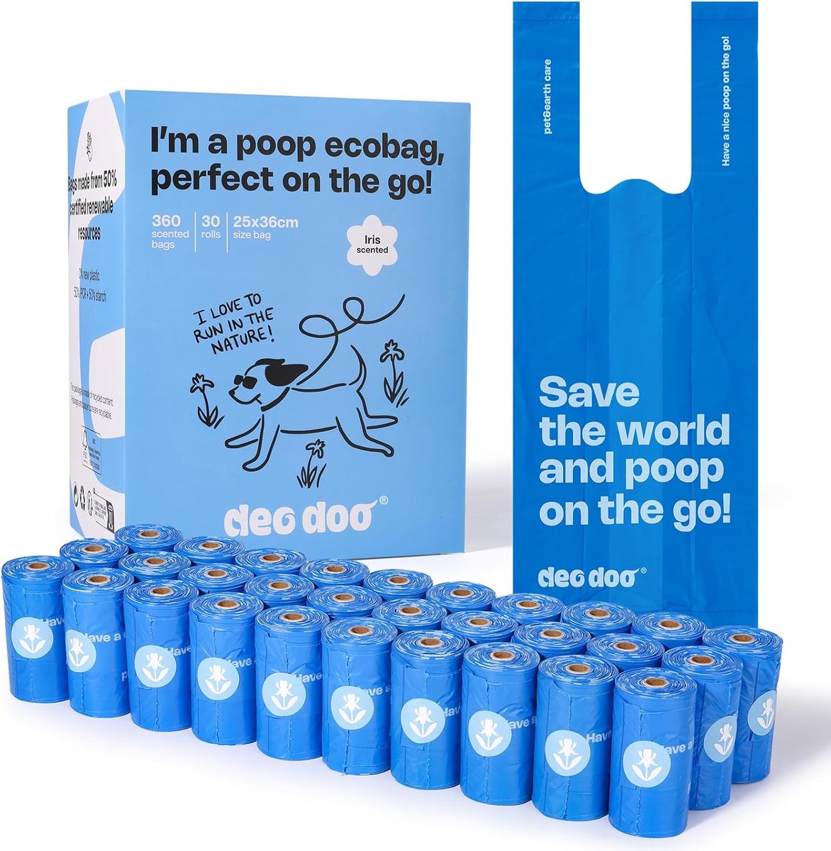 SnelShoppen - Deo Doo Honden Poepzakken met Handvatten, 30 Rollen, 360 Stuks, Extra Dikke en Lekvrije Afvalzakken voor Honden en Katten, Ideaal voor W