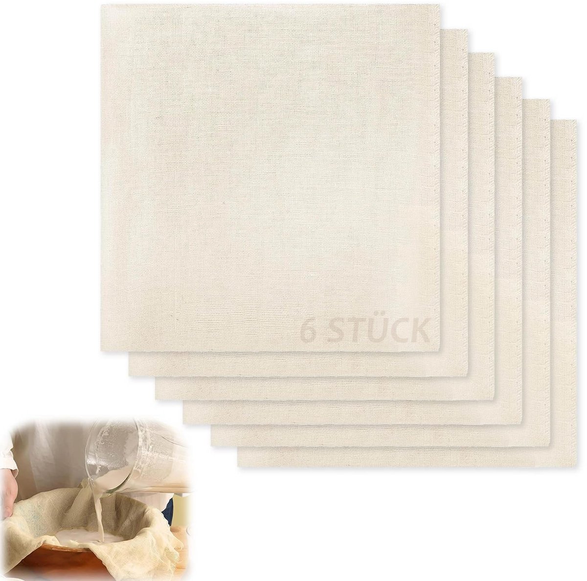 Inovra- Passeerdoek 6 Stuks - Kaasdoek/Zeefdoek - Fijnmazig - Katoen - 50 x 50 cm - Antibacterieel