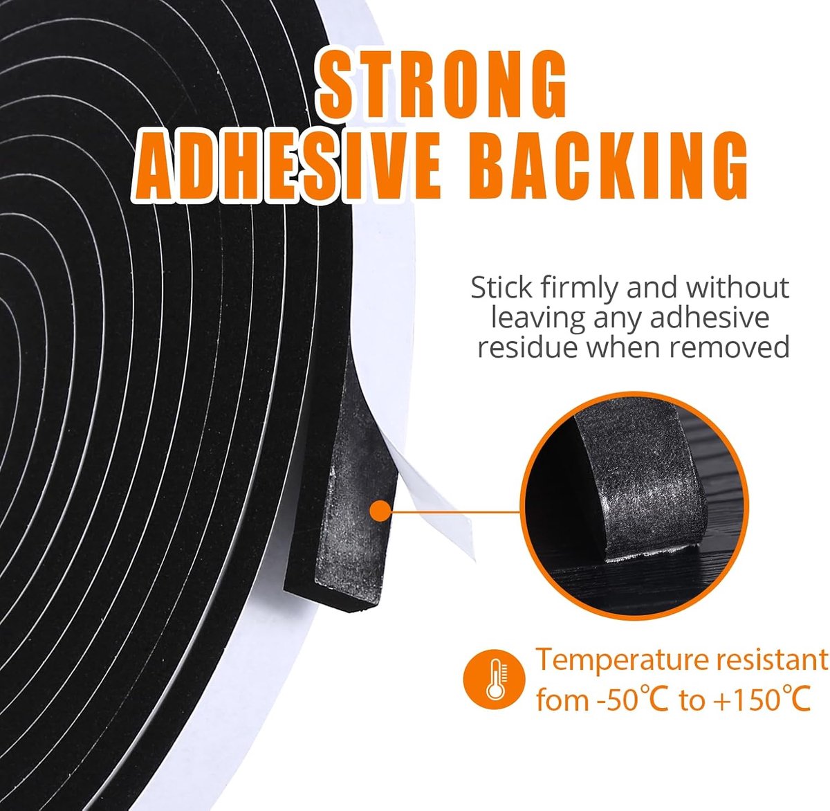 Thijox - Afdichtingstape Zelfklevend 10 mm x 6 mm x 10 m - Rubber Schuimtape voor Deuren en Ramen - Koude Tocht, Geluidsdicht, Waterdicht, Stofdicht,