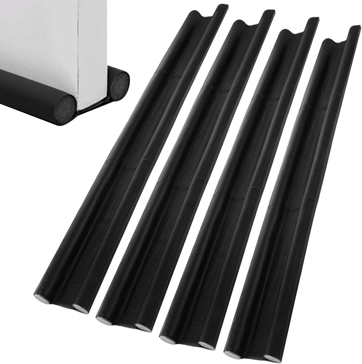 Thijox - Tochtstopper Set van 4 - 96 cm Zwart - PU Materialen - Dubbele Afdichting voor Energie-Efficiëntie - Deurafdichting tegen Lawaai en Tocht