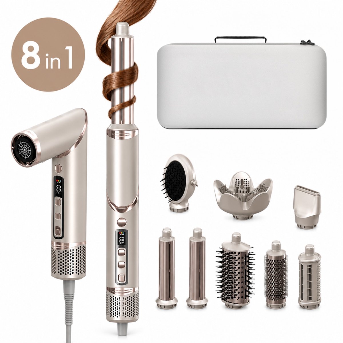 SEPH 8-in-1 Airstyler - Multistyler - Fohnborstel, Krulborstel & Haarkruller, Hairwrap, Krulföhn, Haar & Thermalbrush – Incl. 8 Opzetstukken & Display – 8 in 1 Hairstyler