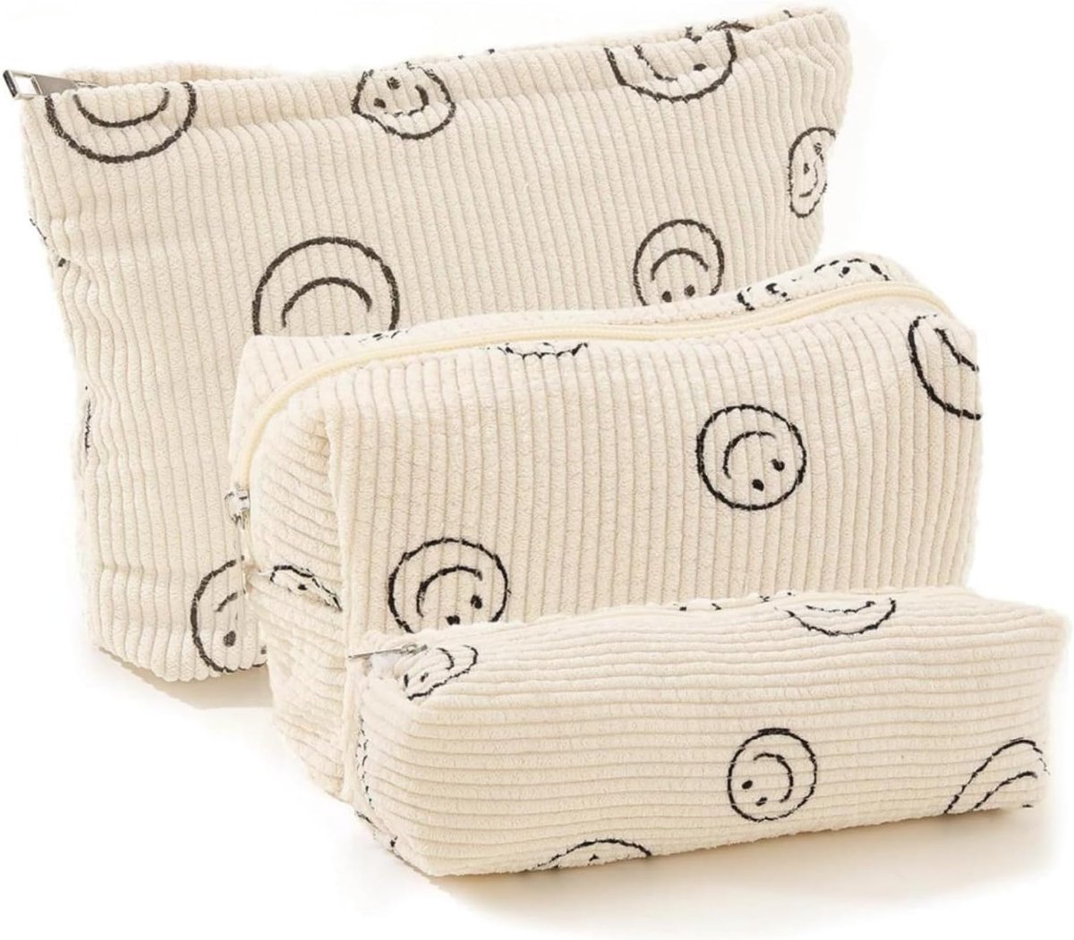 Thijox - Cosmeticatas met Ritssluiting, 3 Stuks, Draagbare Toilettas, Multifunctionele Make-uptas voor Dames, Hoogwaardige Corduroy en Canvas, Ideaal