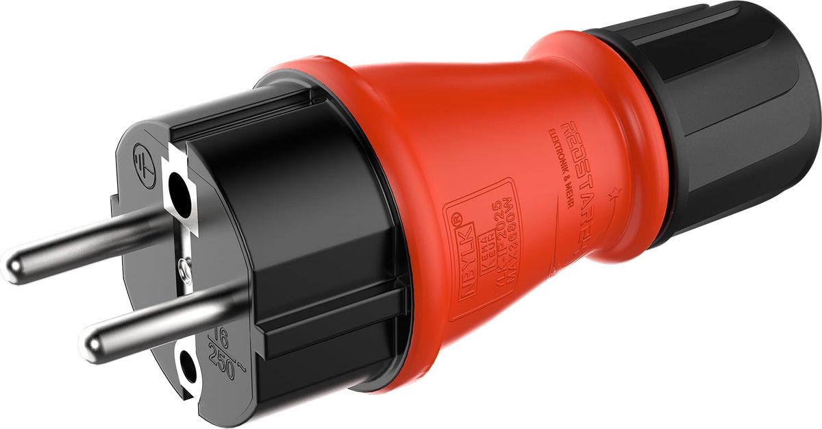 Thijox - Stekker 220 V IP54 | Robuuste rubberen en kunststof Schuko-stekker | 3-polige contactbeschermingsstekker voor buitengebruik | Perfect voor bo