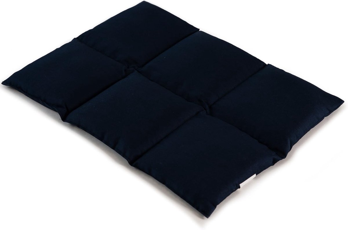 Thijox - Lijnzaad kussen groot 40x30 cm, 6 kamers, donkerblauw warmtekussen voor rug en buik, korrelkussen voor magnetron en oven, 100% katoen