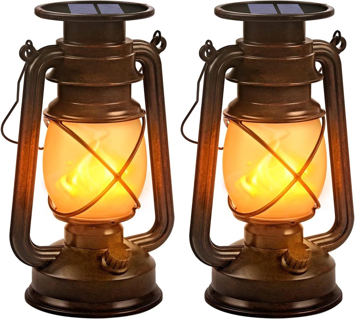 Solar Lantaarns - Buitenlampen - Tuin Decoratie - Dansend Vlam Effect - 2 Stuks - Zwart