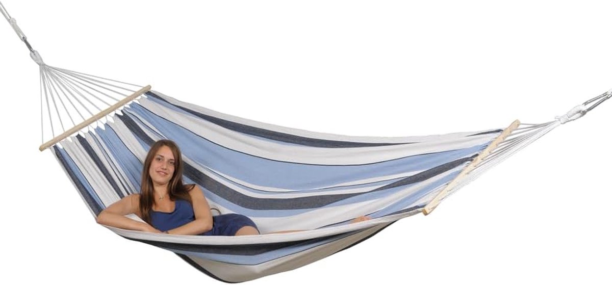 Hangmat - Strandmat Relaxmat - Ontspannen Buiten - Weerbestendig Materiaal - 210 x 140 cm - Blauw Gestreept