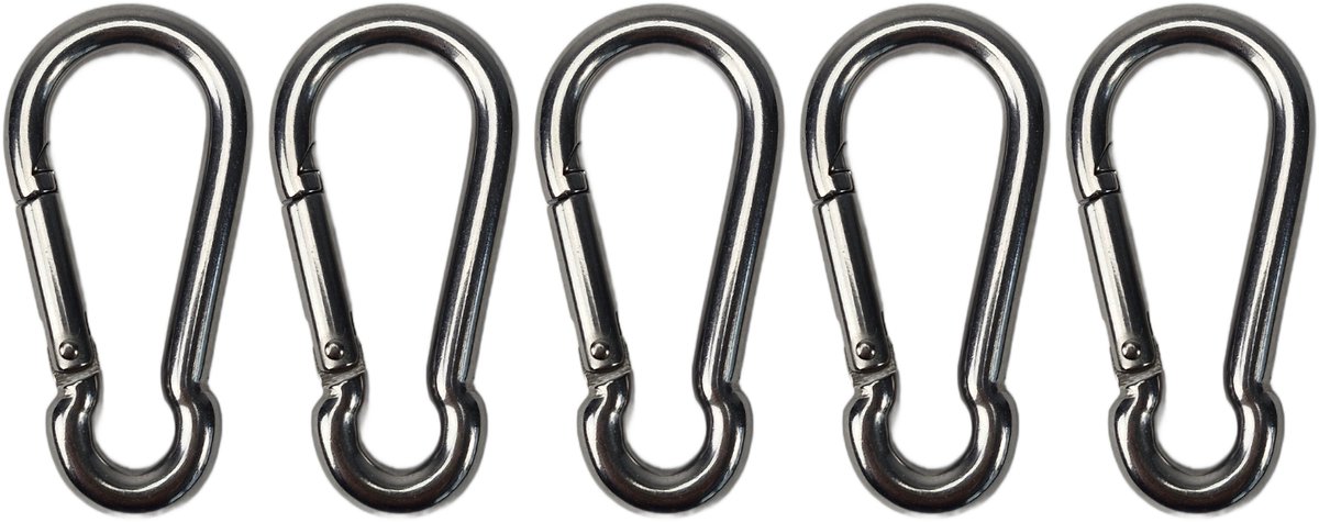 BCF-Products - Karabijnhaak - 7x70mm - 5 stuks - RVS 316 - Musketonhaak - Carabiner