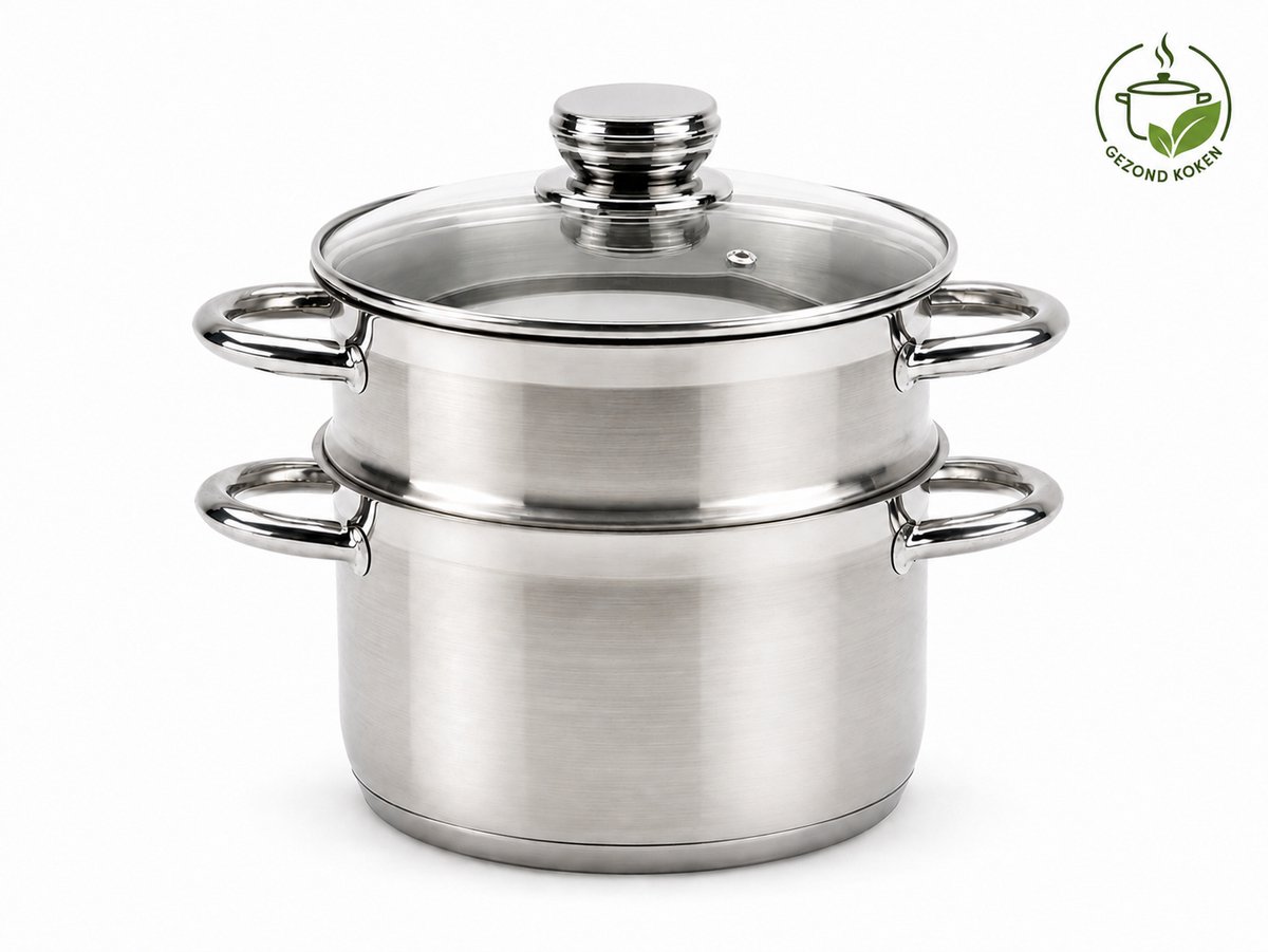 DannCuisine Stoompan 18 cm - RVS Stoomkoker 3 Liter - PFAS-vrij - Glazen Deksel - Geschikt voor Inductie, Gas & Alle Warmtebronnen - Vaatwasserbestendig - Voor Groenten, Vis & Rijst