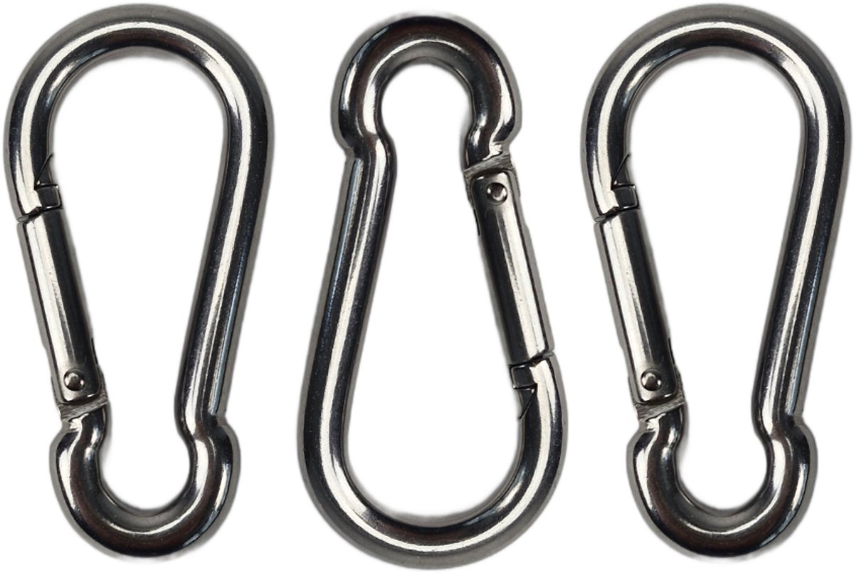 BCF-Products - Karabijnhaak - 7x70mm - 3 stuks - RVS 316 - Musketonhaak - Carabiner
