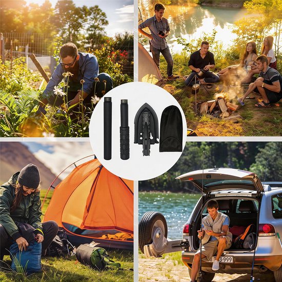 Multifunctionele klapschep, campingschep, 66 cm, sneeuwschep, hardstaal, zeer sterk, extra stabiele schep van koolstofstaal, met draagtas, voor outdoor-wandeltochten, auto-noodgevallen, geschenke — afbeelding 4