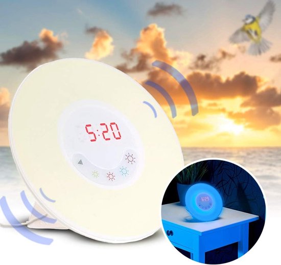 Wekker Radio - Natuurlijke Geluiden - Rustig Wakker Worden - Simuleert Zonsopgang - 17 cm Breed - Wit — afbeelding 5