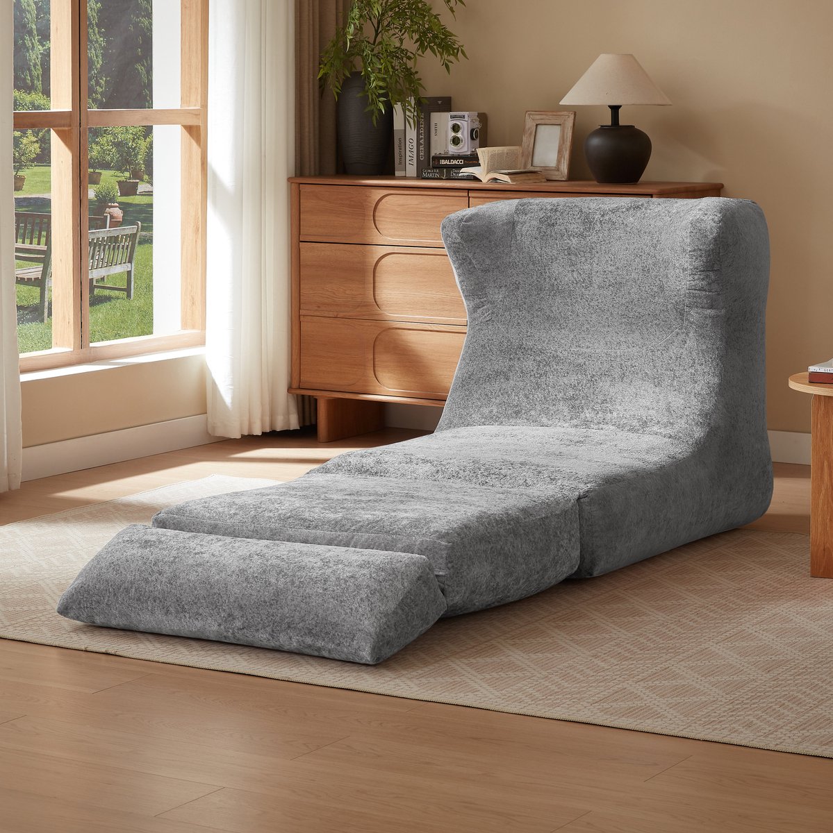 FloraGrace Relaxfauteuil 90 x 210 x 86 Cm - Handmatig Verstelbaar Van Fauteuil Naar Ligstoel - Voor Woonkamer En Slaapkamer - Stof - Grijs
