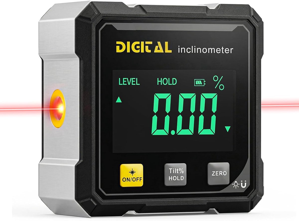 Thijox - Digitale Hoekmeter met Laser, Magnetische Hellingsmeter, IP54 Waterdichte Inclinometer met LCD-Display, Nauwkeurigheid ±0,1° voor Bouw en Mac