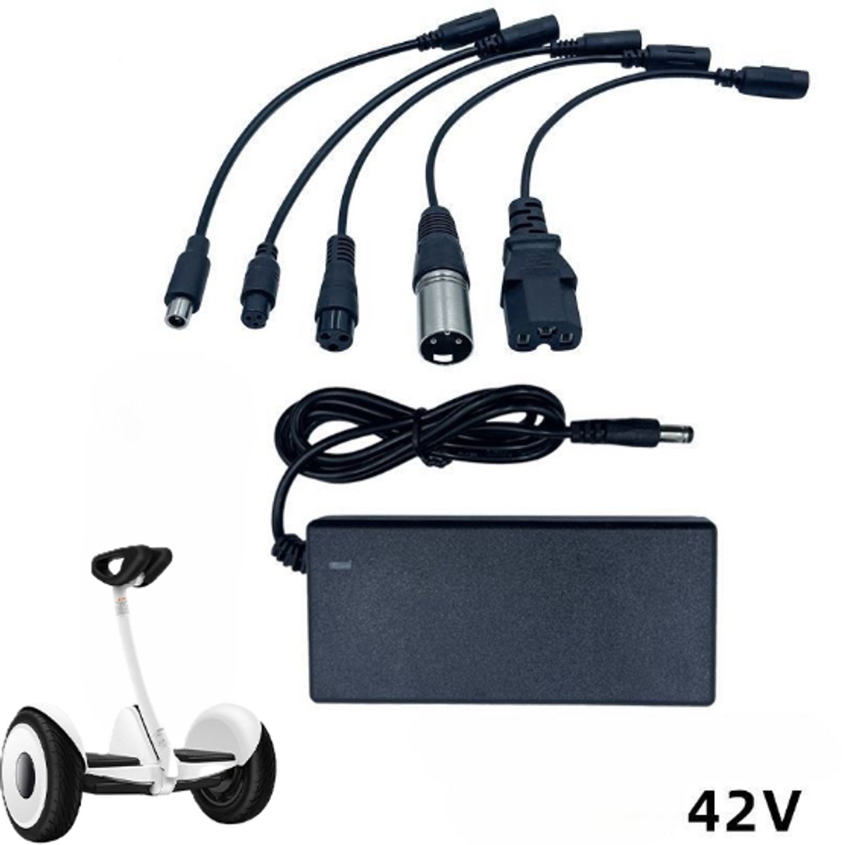 Oplader voor elektrische Steps - Met 6 batterijlader connectoren - Elektrische Fietsoplader - Elektrische scooterlader - Universele lader 42V 2A - Geschikt Voor Xiaomi Mi Mijia M365 - LOUZIR