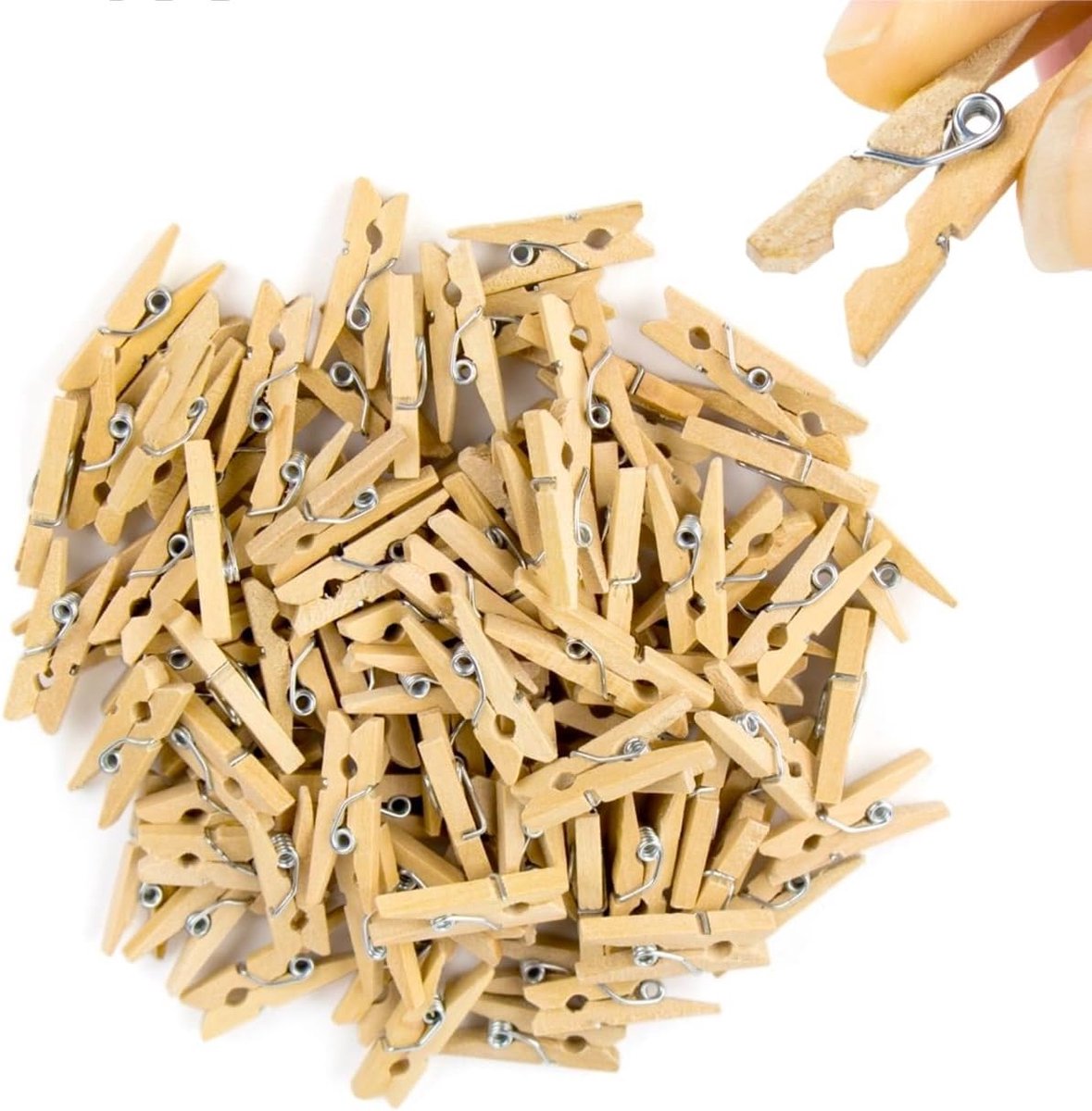 SnelShoppen - 100x Mini Clips 25 mm - Houten Wasknijpers, Sterke Mini Clip voor Creatief Gebruik, Perfect voor Feest, Tuin en Keuken