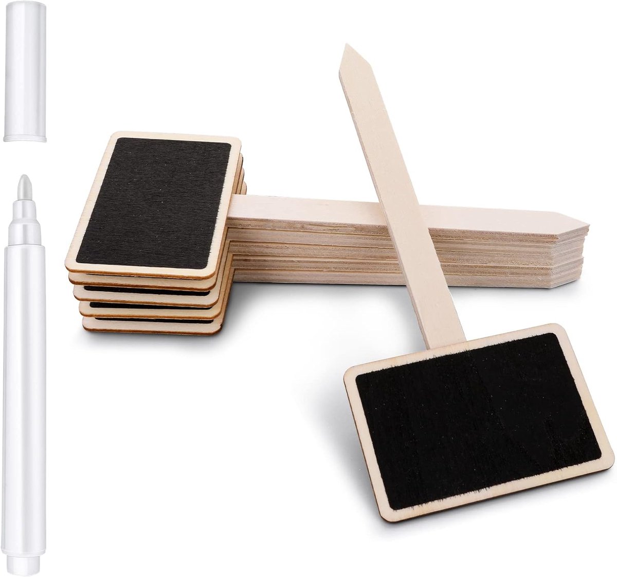 Thijox - 20 Houten Plantenetiketten T-Type met Markeerstift voor Tuinplanten, Binnen- en Buitengebruik, Perfect voor Kruiden, Bloemen en Groenten