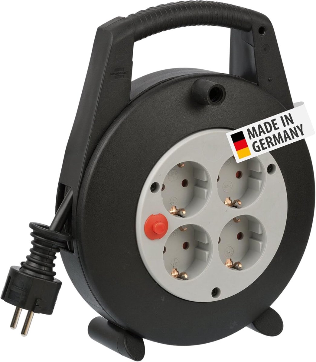 SnelShoppen - Mini Kabelhaspel 4-Voudig - Binnen Gebruik - 5 Meter Kabel - Zwart/Grijs - Ideaal voor Feest, Camping, Tuin, Keuken