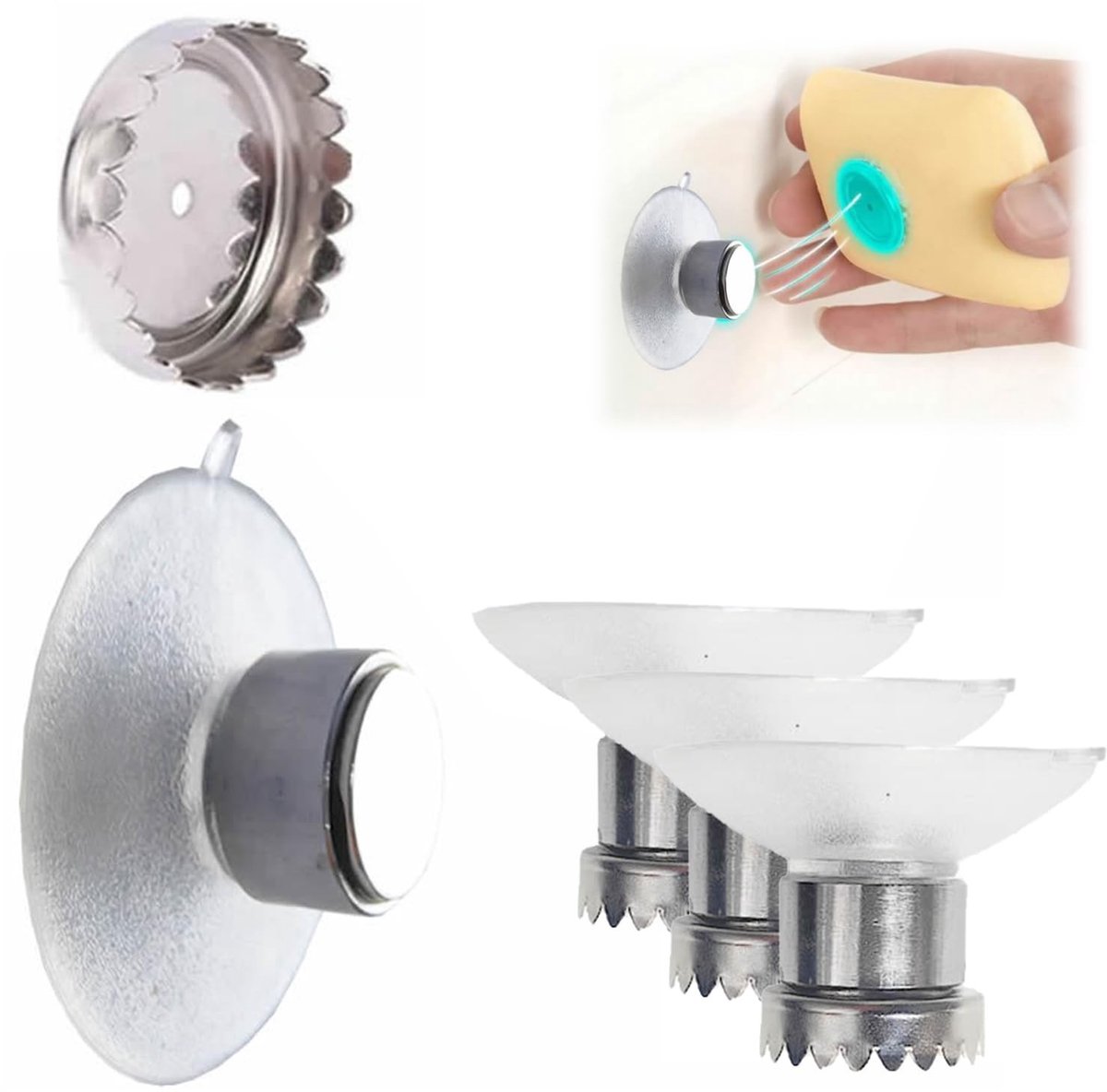 Dailygoods - 3 Stuks Magnetische Zeephouders met Zuignap, Zeepdispenser zonder Boren voor Keuken en Badkamer