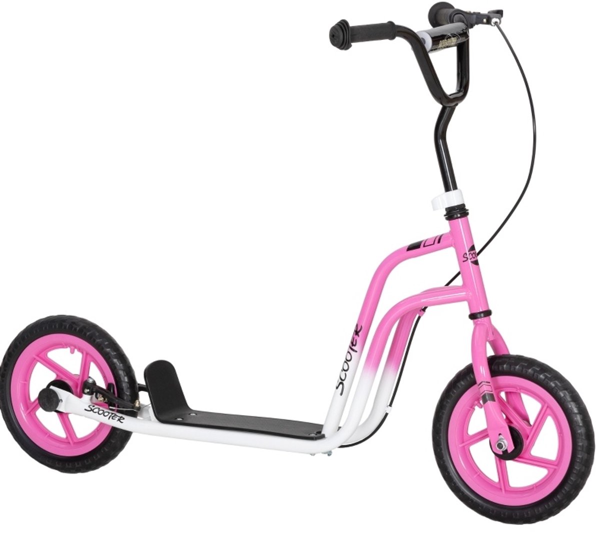 MEUNIQ Kinderstep met verstelbaar stuur 80-88 cm, 12 inch EVA-wielen, handrem en standaard, 115 x 50 x 80-88 cm, 5-12 jaar, roze