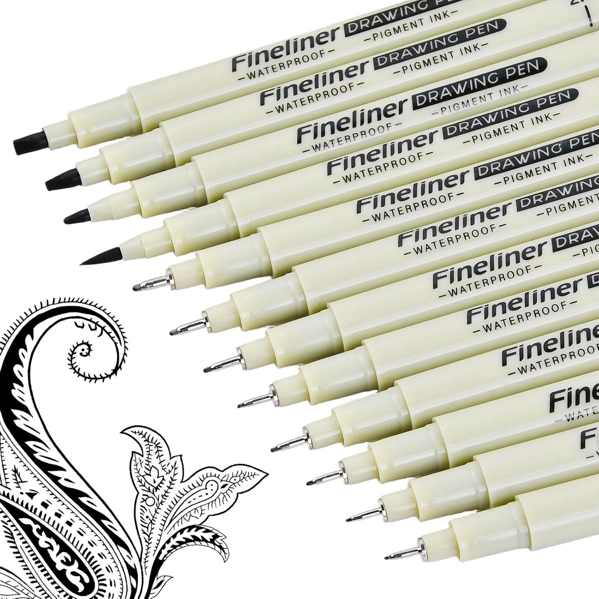 Thijox - Micron Fineliner Set 12 Stuks, Waterdichte Zwarte Inkt, Fijne Kunstpunt, Technische Tekenstiften met Diverse Diktes voor Illustraties en Hand