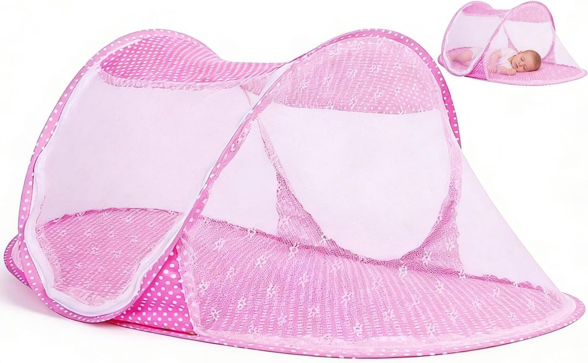 SnelShoppen - Opvouwbaar Muskietennet voor Wiegjes - Pop-up Baby Bedtent - Ademend Katoen en Gaas - Roze - Ideaal voor Thuis, Kamperen en Reizen