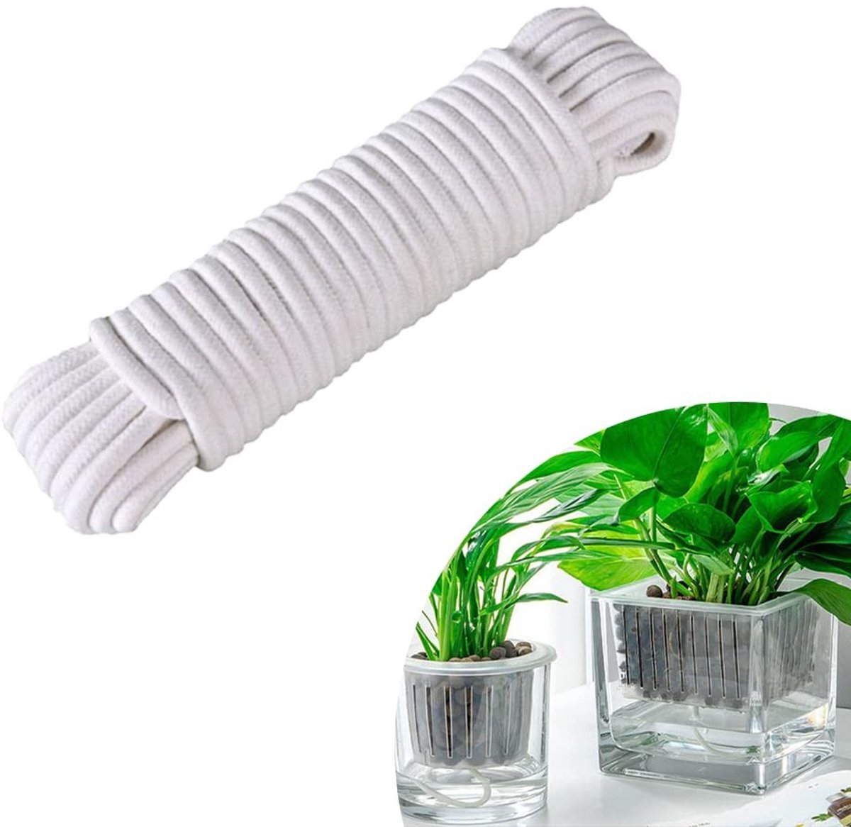 Dailygoods - Automatische Bewatering - Zelfbewateringssysteem - Katoenen Lont - Wit - Druppelbewatering - Ideaal voor Planten - 25 Meter