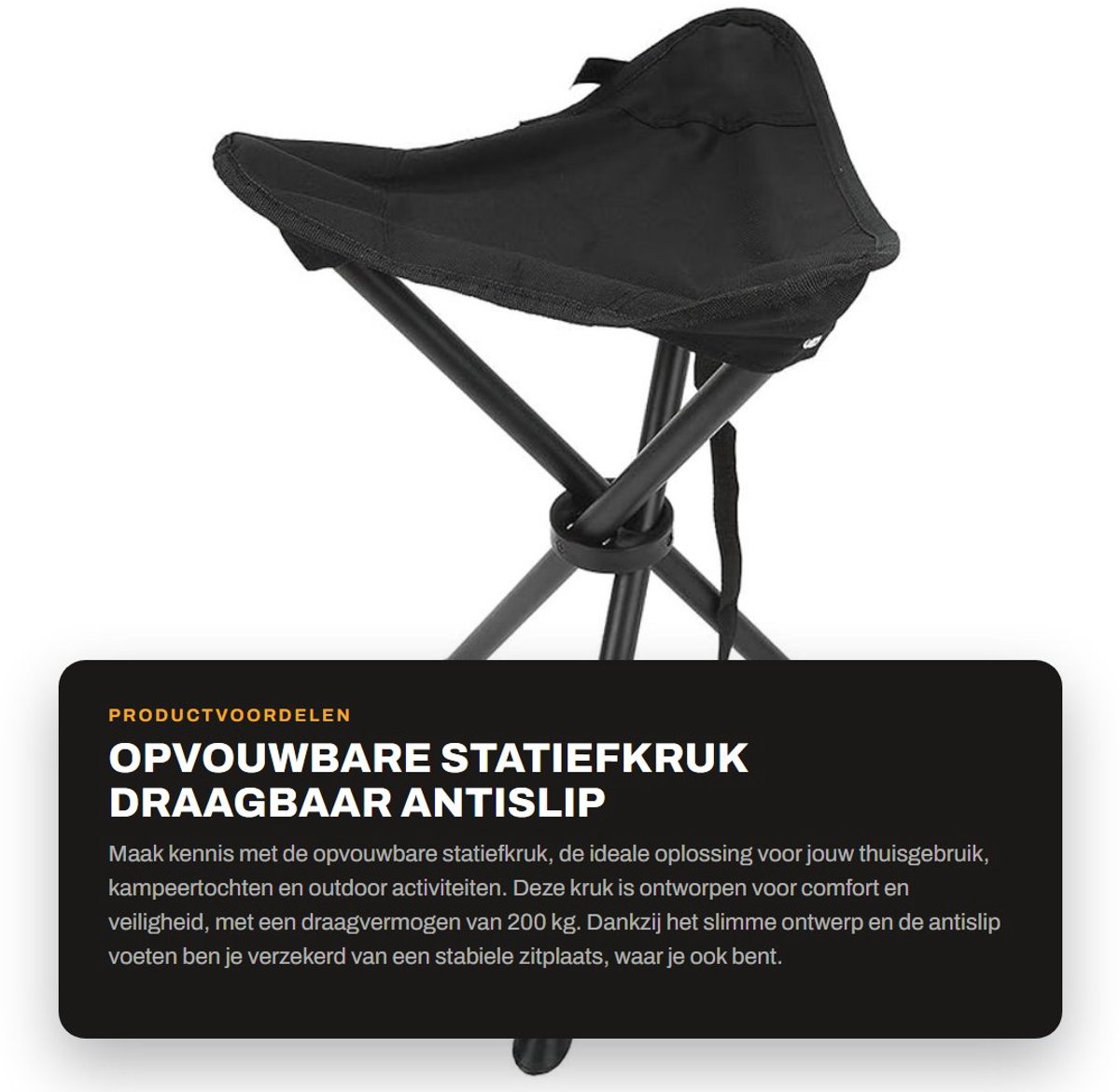 Dailygoods- Statiefkruk Opvouwbaar - Antislip - Draagbaar 200 Kg - Outdoor/Thuisgebruik - Veilig/Schokbestendig - 600D Oxford-stof - Driepootkruk