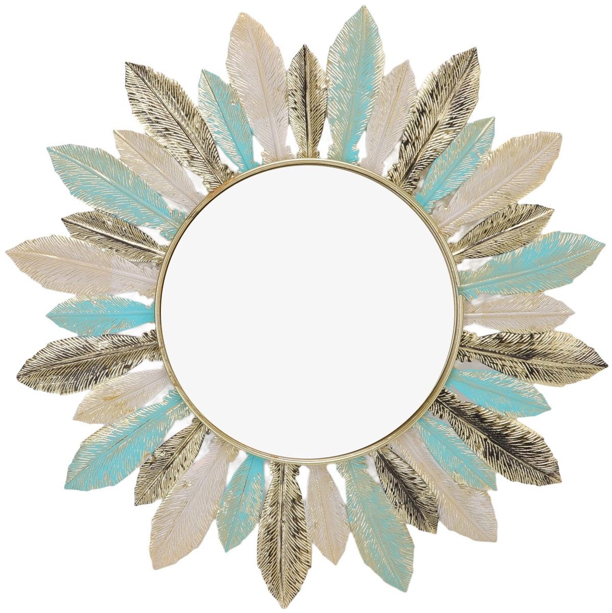 Dailygoods- Wandspiegel 41x41cm - Ronde Wanddecoratie - Metalen Spiegel - Decoratieve Spiegel - Voor Woonkamer/Hal/Slaapkamer - Hoogwaardig IJzer