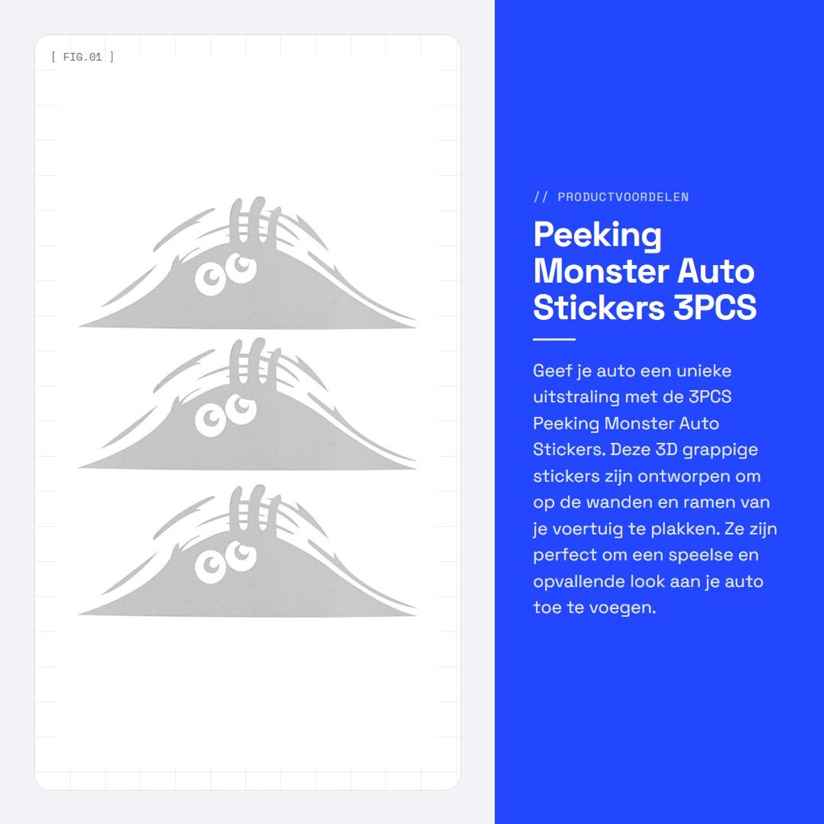 Dailygoods- Autostickers Grappige Peeking Monster - 3 Stuks - Waterdicht - Reflecterend - Hoge Kwaliteit - Eenvoudig aan te brengen - Auto Stickers