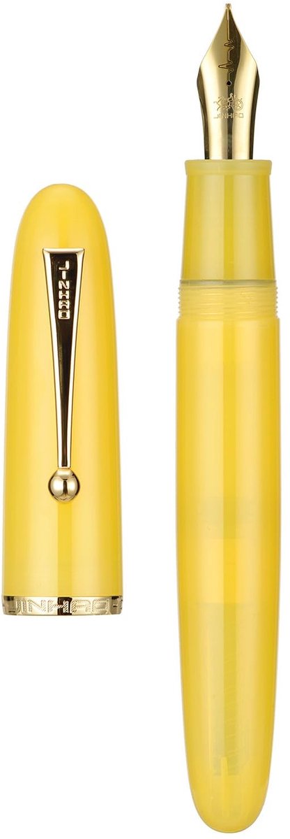 Dailygoods - Jinhao 9019 Vulpen, Dadao Series #8 Heartbeat Medium Penpunt, Geel Jade Acryl Vat met Gouden Clip Big Size Schrijfpen