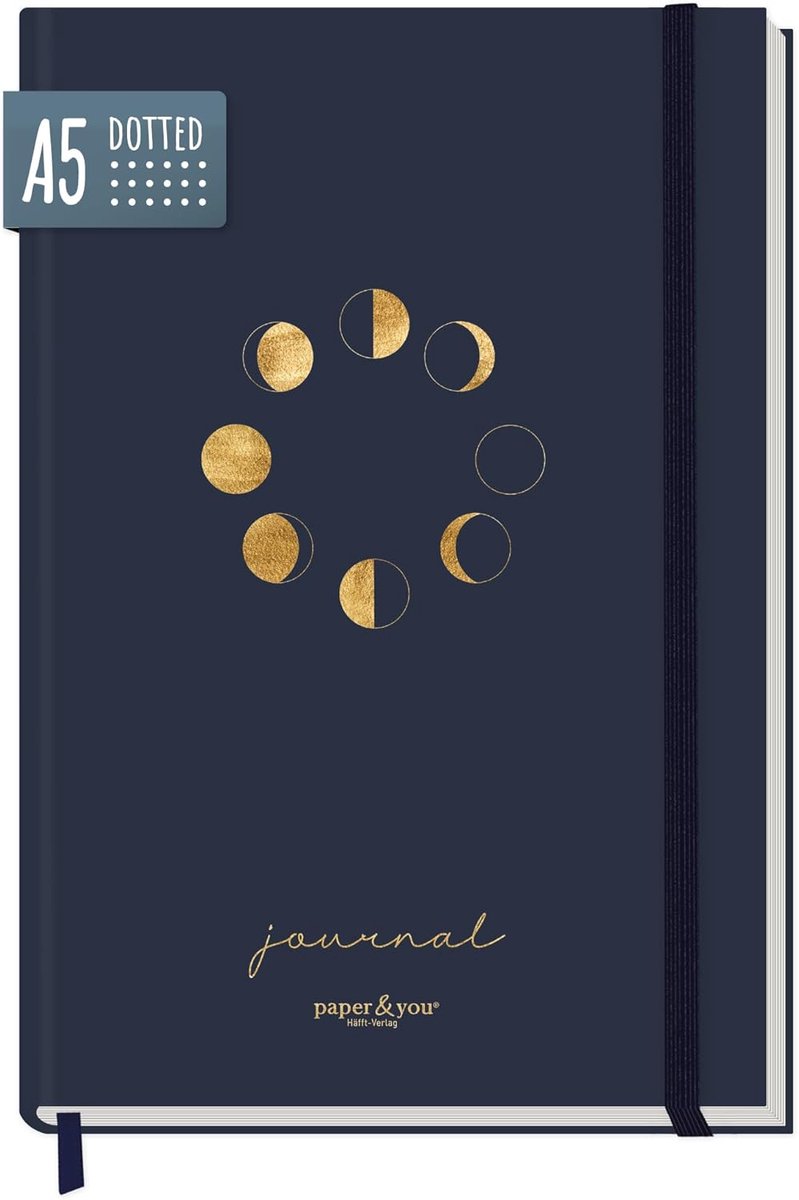 Thijox - Dotted Journal A5 Notitieboek Gestippeld met Elastiek 'Moon' - Duurzaam en Klimaatvriendelijk - 156 Genummerde Pagina's voor Dagboek, Schetse